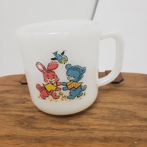 Fire King Anchor Hocking Milk Glass Dancing Bunny And Bear Childs Cup